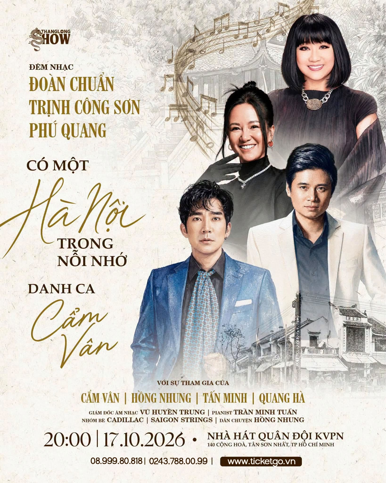 Đêm nhạc Trịnh Công Sơn tháng 10/2026 - Hồng Nhung và danh ca Cẩm Vân hội ngộ trong Có Một Hà Nội Trong Nỗi Nhớ