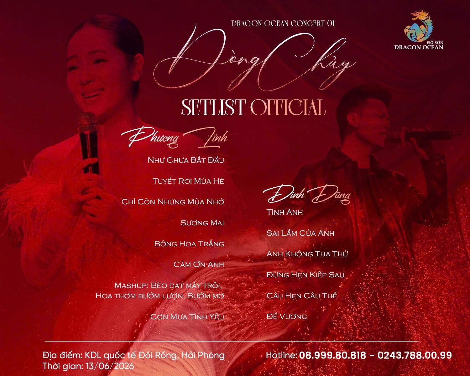 Dragon Ocean Concert 1 Hải Phòng của Phương Linh và Đình Dũng - Ngày 13.06.2026 chính thức công bố danh sách bài hát