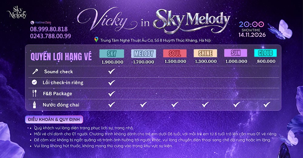 Đ&ecirc;m nhạc Vicky in Sky Melody 14.11.2026 tại Trung t&acirc;m Nghệ thuật &Acirc;u Cơ