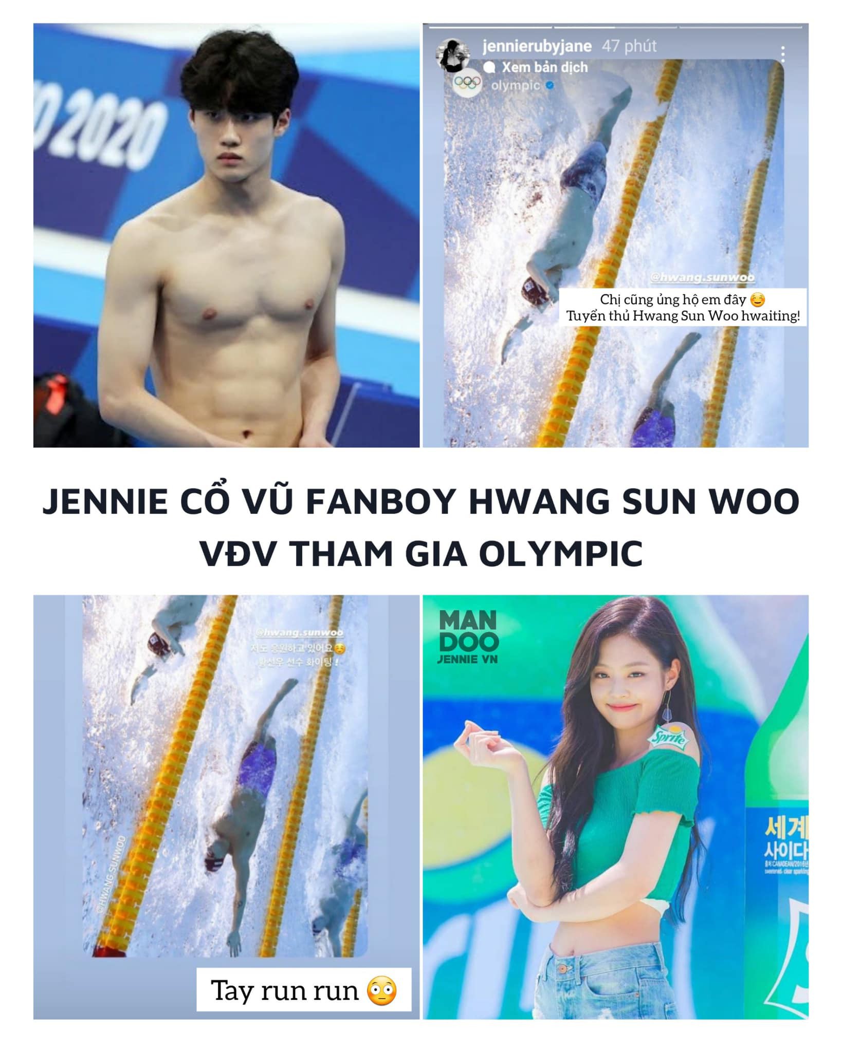 JENNIE BLACKPINK cổ vũ fanboy Hwang sun Woo- vận động viên Hàn Quốc tham gia Olympic