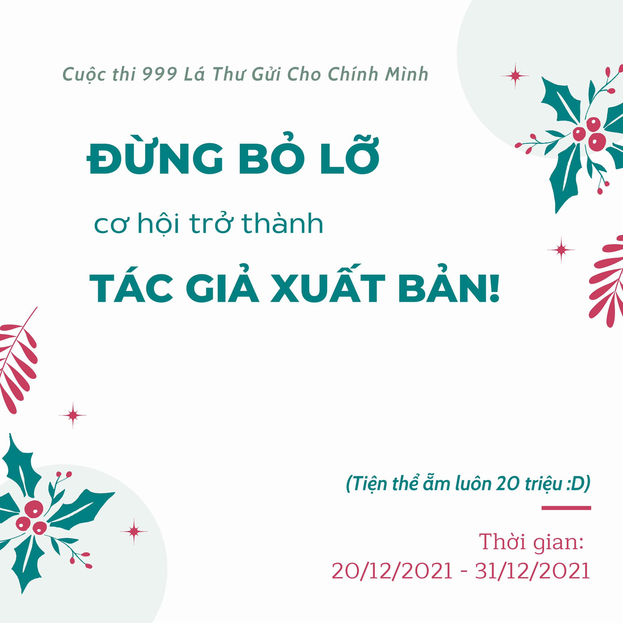 Cuộc thi 999 Lá Thư Gửi Cho Chính Mình - Giải thưởng nhuận bút cực cao lên đến 20 triệu đồng