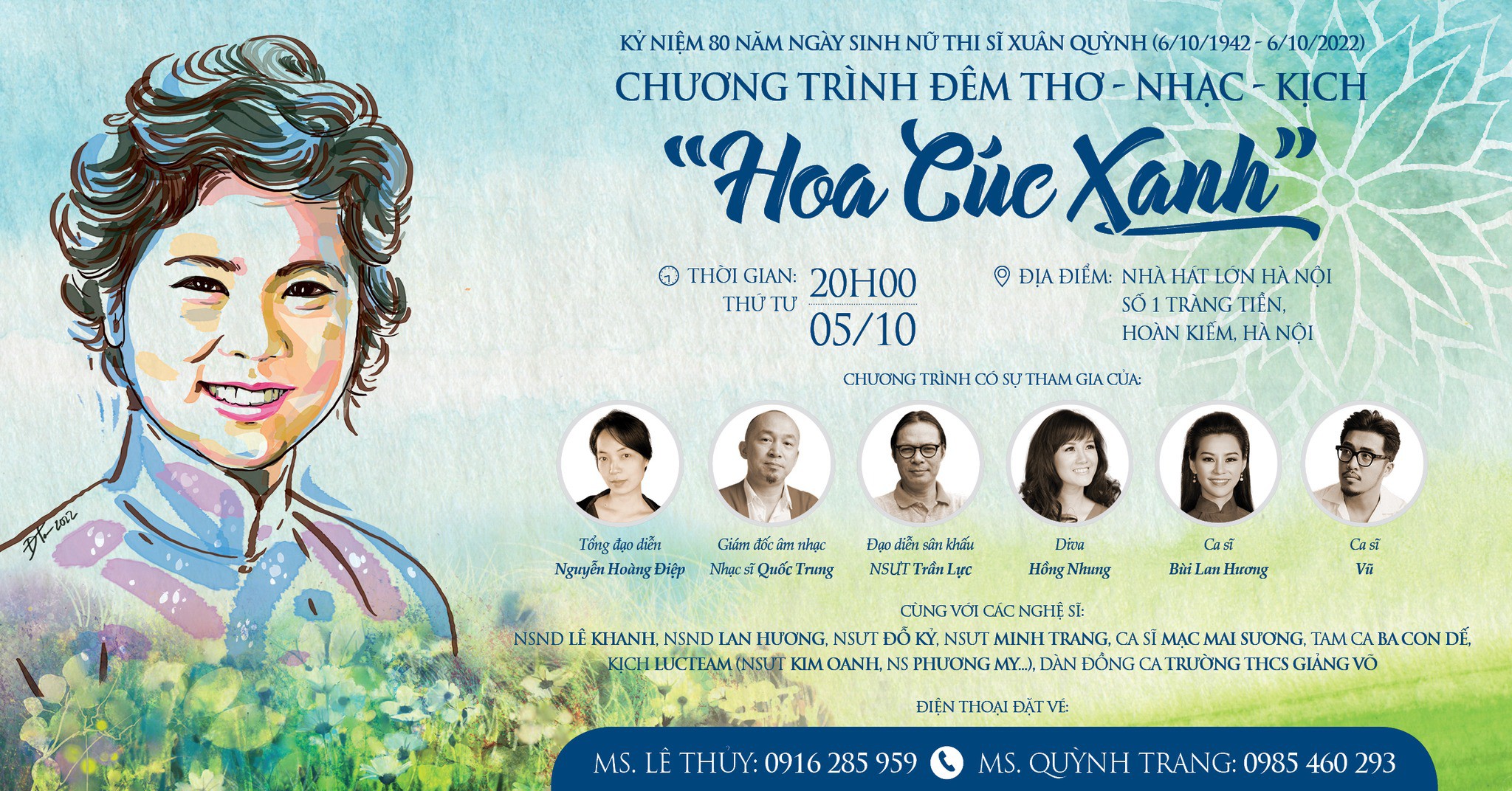 Đêm thơ - nhạc - kịch HOA CÚC XANH sẽ có sự xuất hiện của diva Hồng Nhung và nữ ca sĩ Bùi Lan Hương 