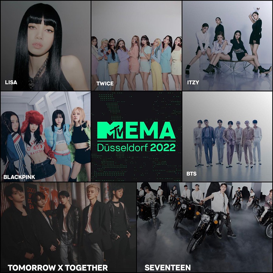 Blackpink - BTS - Seventeen - Itzy - Twice - Lisa - TXT vinh dự xuất hiện trong Đề cử MTV EMAs 2022 - Giải thưởng âm nhạc MTV Châu Âu 