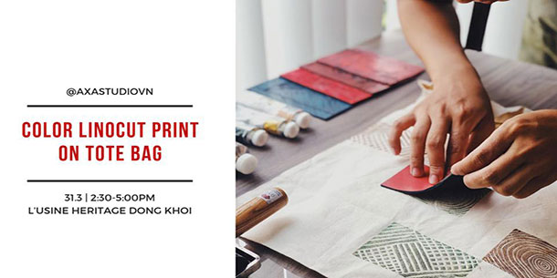 Printmaking workshop | multi color lino-cut print on tote bag